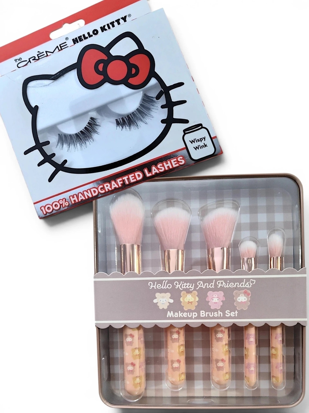 🆕 Hello Kitty Creme False Eyelashes & Makeup 5 Brush Set Bundle